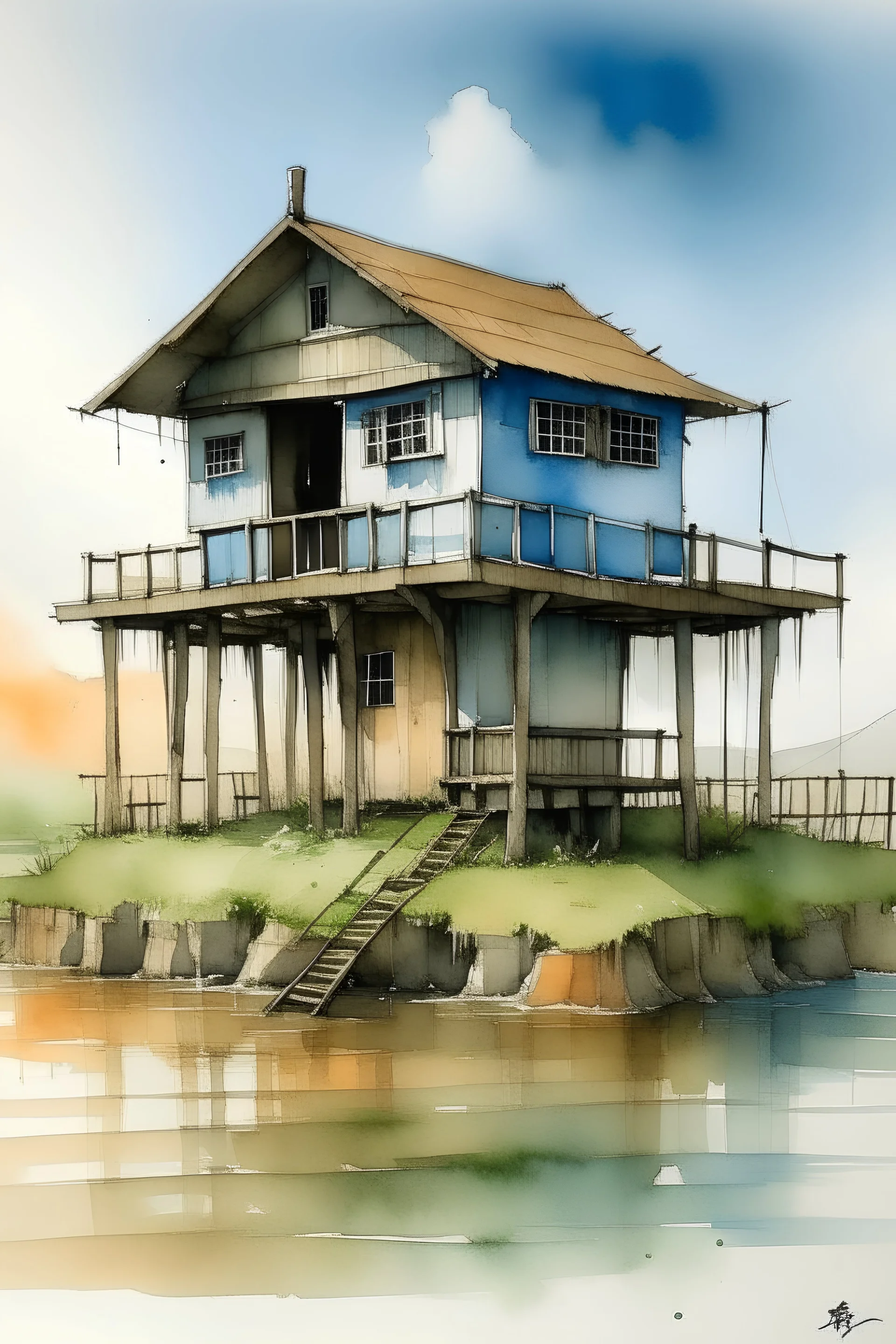 house on stilts watercolour