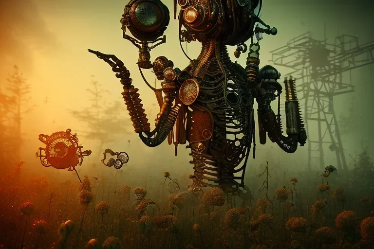 steampunk , gaspunk skeletion cowbow,post-apocalytic setting, particals, intricate detail,realistc, close up,unity engine, bloom,cinematic lighting,green tone,