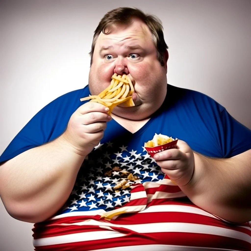 patriotic repulican fat american eating fries