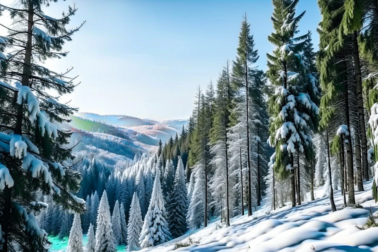 snow covered pine forest in the mountain