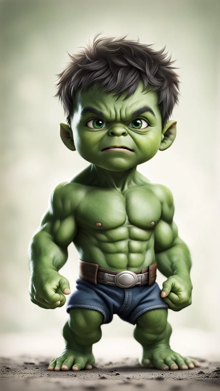 Little baby hulk, full portrait looking at the camera
