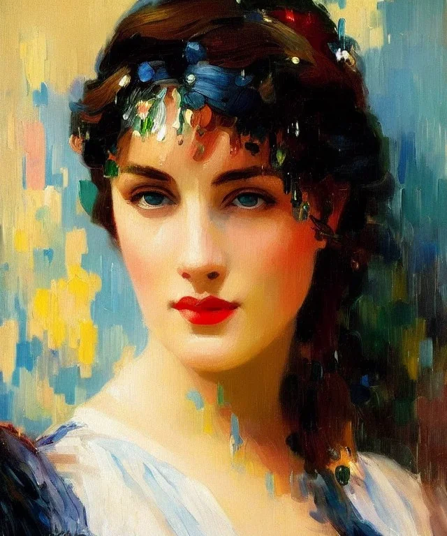 realist impressionist portrait of "The Curious Female" by Manuel Leonardi rework. Masterpiece, best quality, painted impressionist brush strokes. paint drips and drabs and splatters by and by art nouveau and Eliza Ivanova . Paint spatters, drips, drabs, dynamic, artstation, artgerm