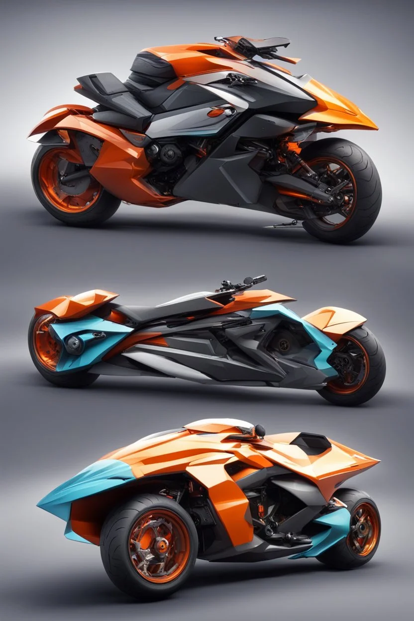 A combination of ultra-advanced car and crazy Max fighter, super sporty, with color and nano technology An advanced motorcycle with four wheels and a turbo jet in the back with rockets and machine guns