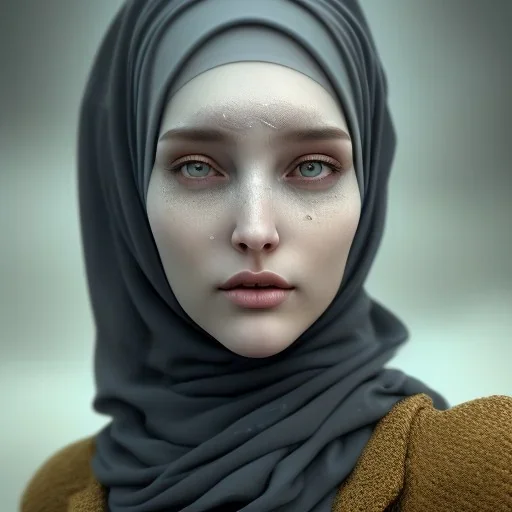 close up portrait of fog as woman in hijab, fine detail, highly intricate, modern surrealism painting, defined cracks and breaks, high-quality, volumetric lighting, 8k, ultrahd, George Grie, Marco Escobedo, Igor Morski,Brian Froud, Howard Lyon, Selina French,