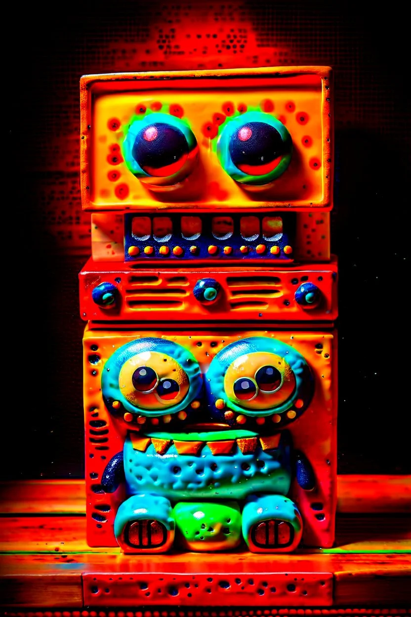 photo of 2 wooden boxes stacked ontop of eachother art toy peculiar monster made of painted vinyl and wood