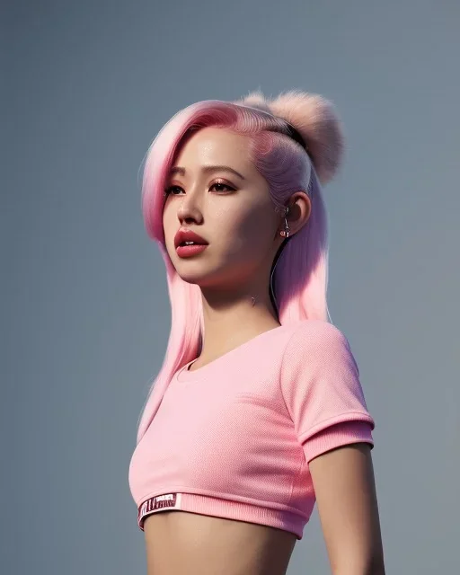 Cherry Crush, long light pink hair, highly detailed, mini skirt and crop top, 8K, photorealistic rendering