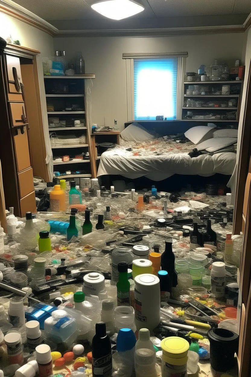 room filled with drugs and needles