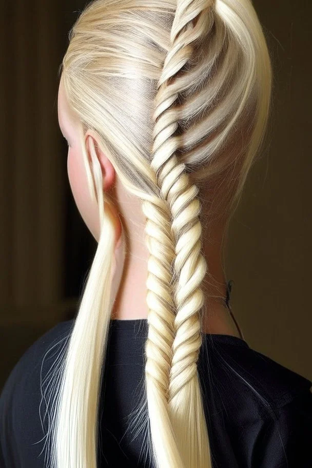 blond narrow braided ponytail, (Choppy Pixie:1.3)