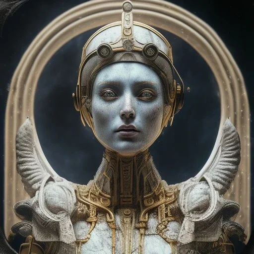 a greek marmor statue of athena, steam punk, scary, horror, realistic, made in octane, cinematic, movie, CGI, ultra-realistic, extremely detailed octane rendering, 8K, VRAY Super Real ar 2:3, dof photorealistic futuristic 50mm lens hard lighting dark gray tintype photograph, realistic lighting, sephia colors