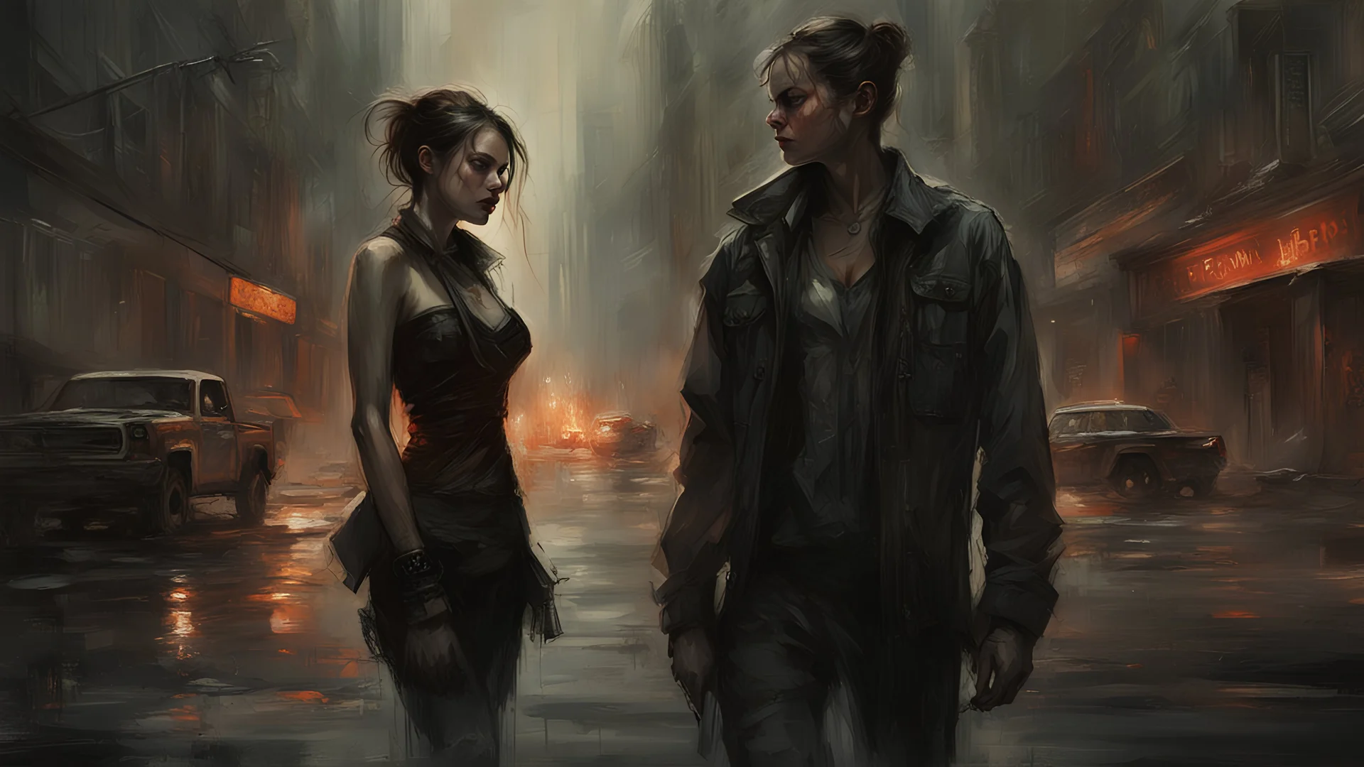 the city of fear, post-apocalypse, horror, hopelessness, darkness, dark colors, by Raymond Swanland & Alyssa Monks & Anna Razumovskaya