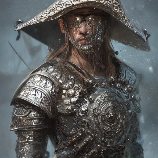 Insanely detailed photograph of an “portrait of an D&D Echo Knight ” with intricate chain mail chest armor, intricate embroidered cowboy hat, stern clear face and hyperdetailed painting by Ismail Inceoglu Huang Guangjian and Dan Witz CGSociety ZBrush Central fantasy art album cover art,8K, hdr, epic, mysterious, ominous, hands focused on a glowing D20, jewelry, motivated