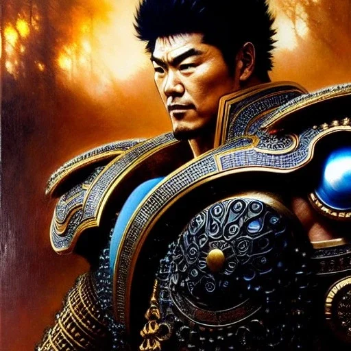 portrait of 'Shin-Fist of the North Star',ancient metal armor , painting by gaston bussiere, greg rutkowski, yoji shinkawa, yoshitaka amano, tsutomu nihei, donato giancola, tim hildebrandt, oil on canvas, cinematic composition, extreme detail,fit full head inside picture,16k