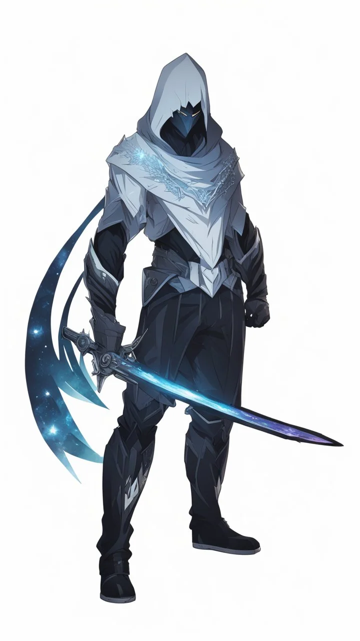 Monster with Multiarms, hoodie, cover face, crystal sword, crystals arm, galaxy face, solo leveling shadow artstyle , high details, intricate details, highly detailed