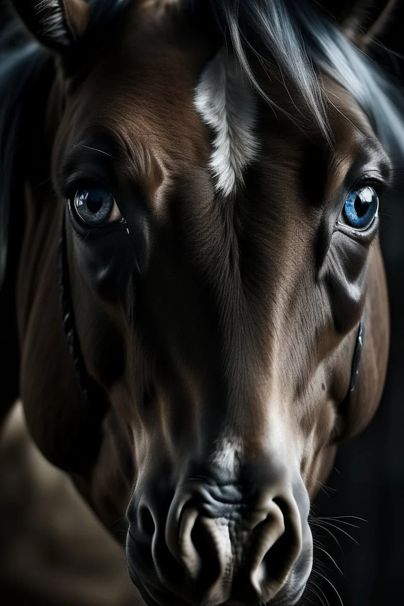 Horse with photo-realistic eyes, scary