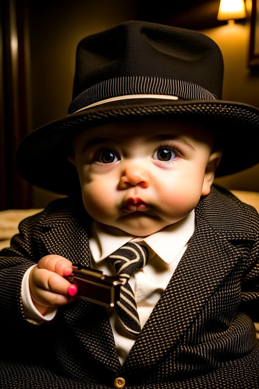 Baby Mafia boss as Al Capone with Tommy gun