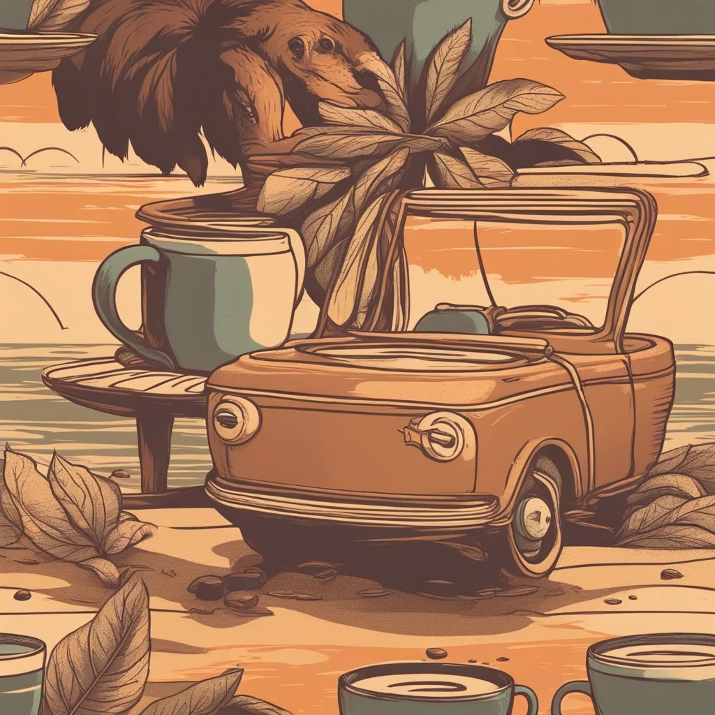 Design a T-shirt that embodies the spirit of coffee lover culture. , sunsets, and beach scenes to create a design that reflects the relaxed and laid-back atmosphere of the coffee scene of the 1960s and 1970s. Perfect composition, insanely detailed beautiful octane trending show on artstation, 8k art photography, realistic concept art, soft natural volumetric cinematic light, perfect lighting, lighting and lighting, award winning photography, masterpiece, oil on canvas, Raphael, Caravaggio , Greg