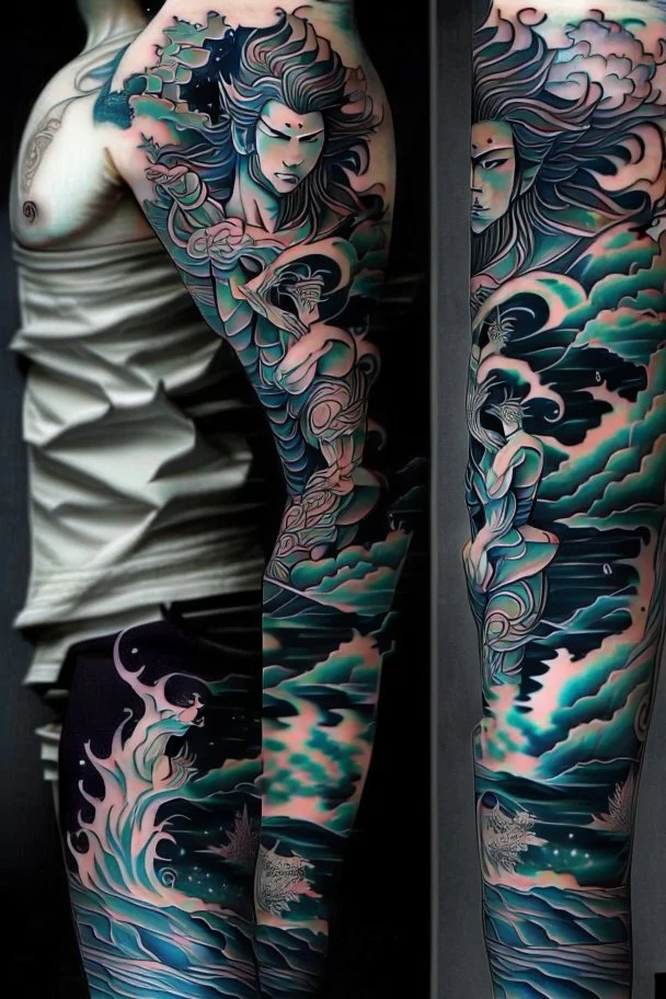 Tattoo sleeve god zodiac sign aquarius ukiyo-e