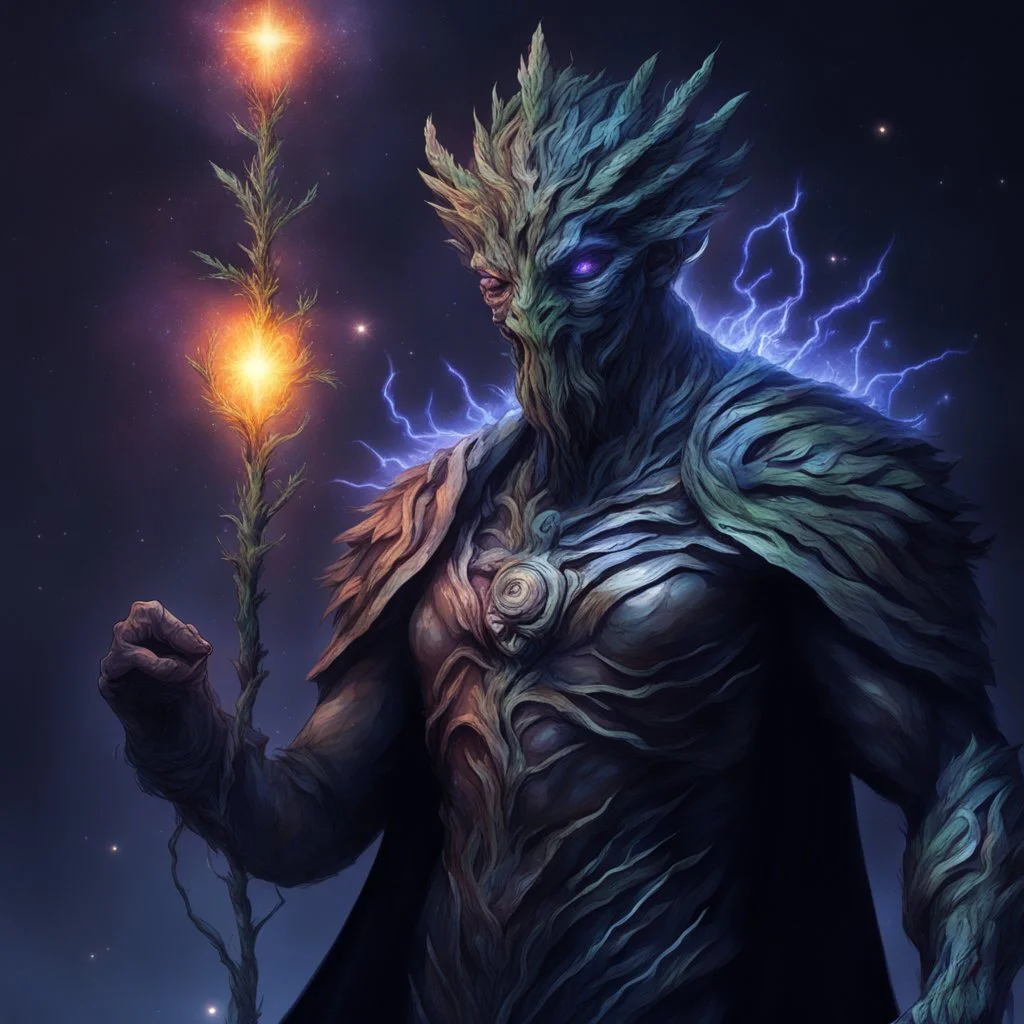 God-like man A tree creature with infinite power A tree creature with infinite power A man with galaxy eyes