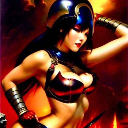 portrait 'beautiful booty fit Sexy busty Vampirella',overflowing breasts,intense stare to viewer,ancient metal armor and Helmet ,painting by gaston bussiere, greg rutkowski, yoji shinkawa, yoshitaka amano, tsutomu nihei, donato giancola, tim hildebrandt, oil on canvas, cinematic composition, extreme detail,fit full head inside picture,32k