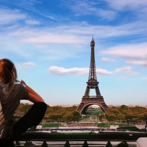 Turtle looking at the Eiffel Tower and the sky