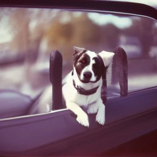 Portrait of a dog in car, 128K --v 3