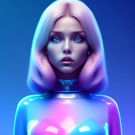 blonde woman, purpurin, minimal latex dress, gradient color, BLUE, PINK, CYAN, neon, insanely detailed, 16k resolution, perfect eyes, cinematic smooth, intricate detail