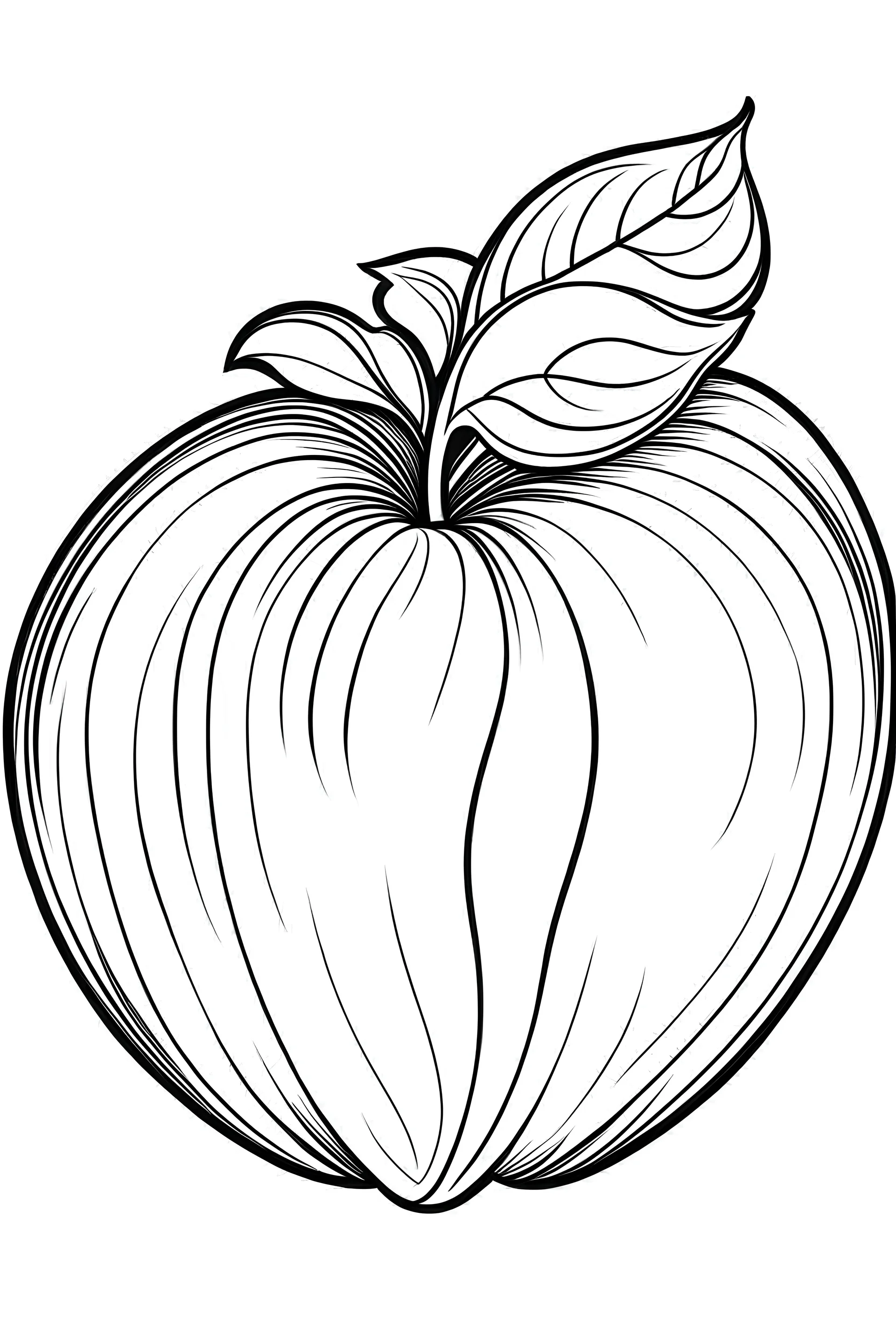 apple,coloring page for kids, cartoon style, clean line art high detailed, no background, white, black, coloring book, sketch book, realistic sketch, free lines,on paper, character sheet, 8k