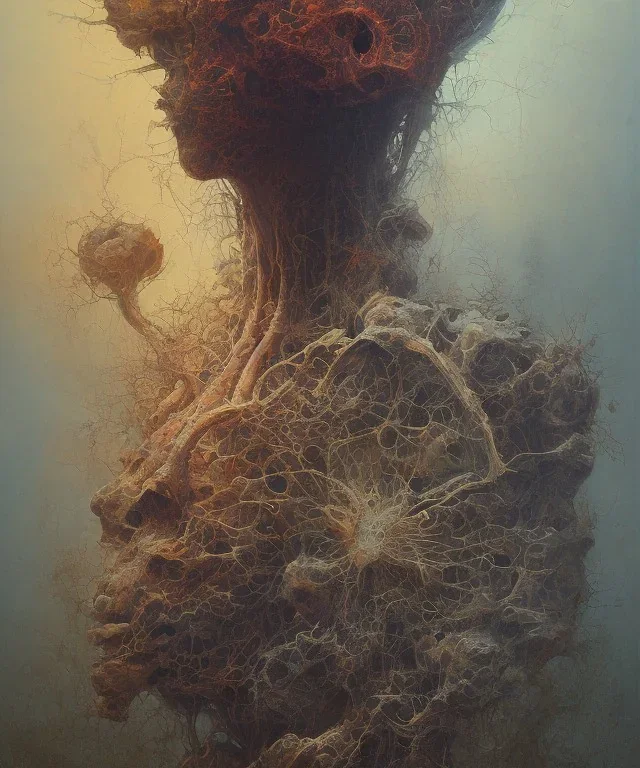 neural network. oil on canvas, beksinski, poster