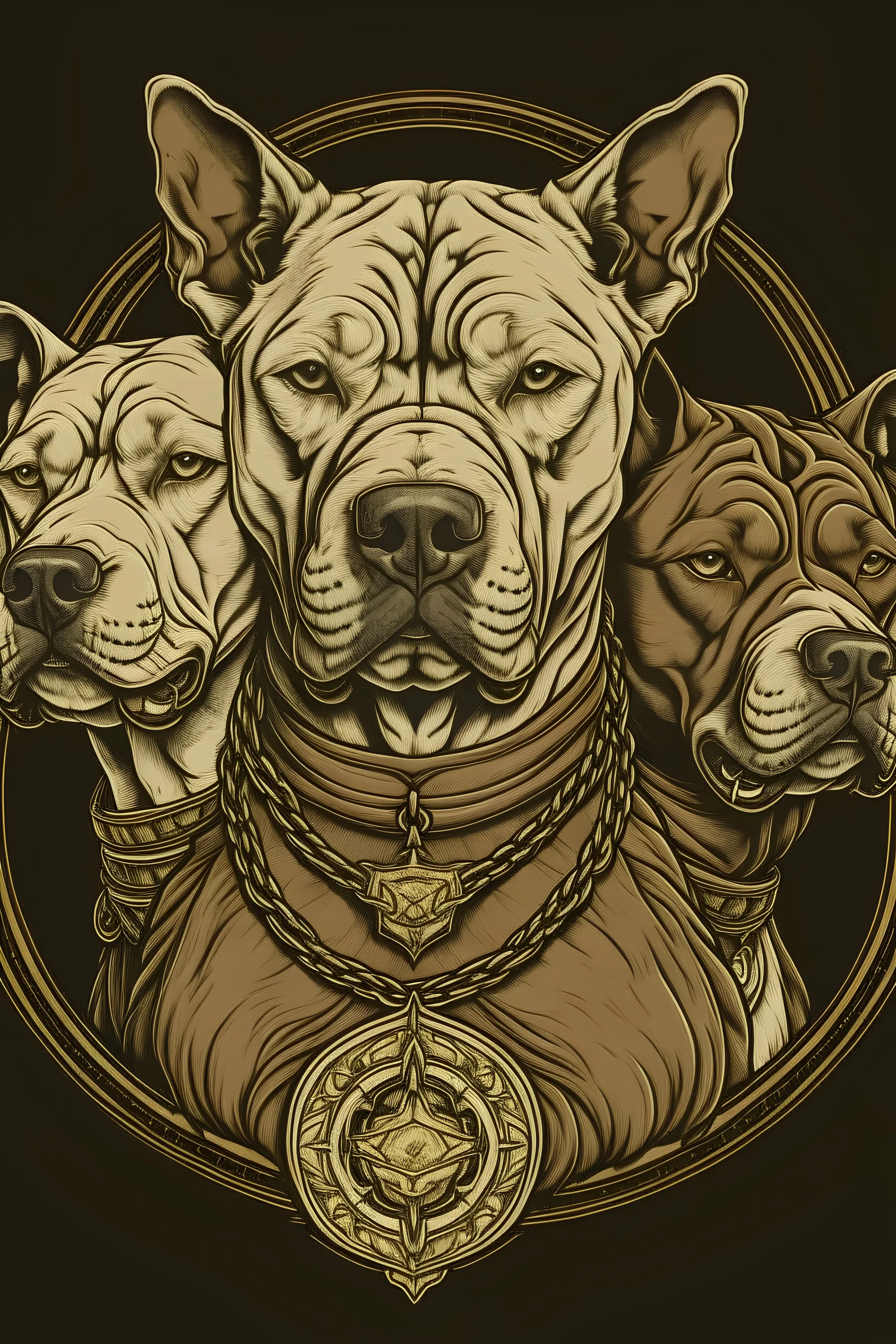 Three headed pitbull in medieval style