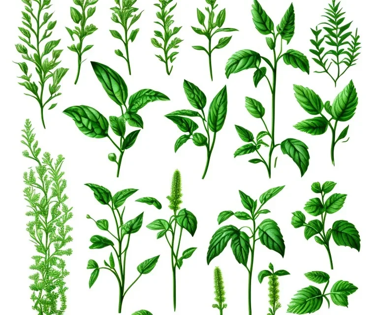 Vector plants and herb set illustration. Watercolor white backdrop