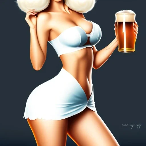 Thicc girl with short blond hair wearing German dress holding beer