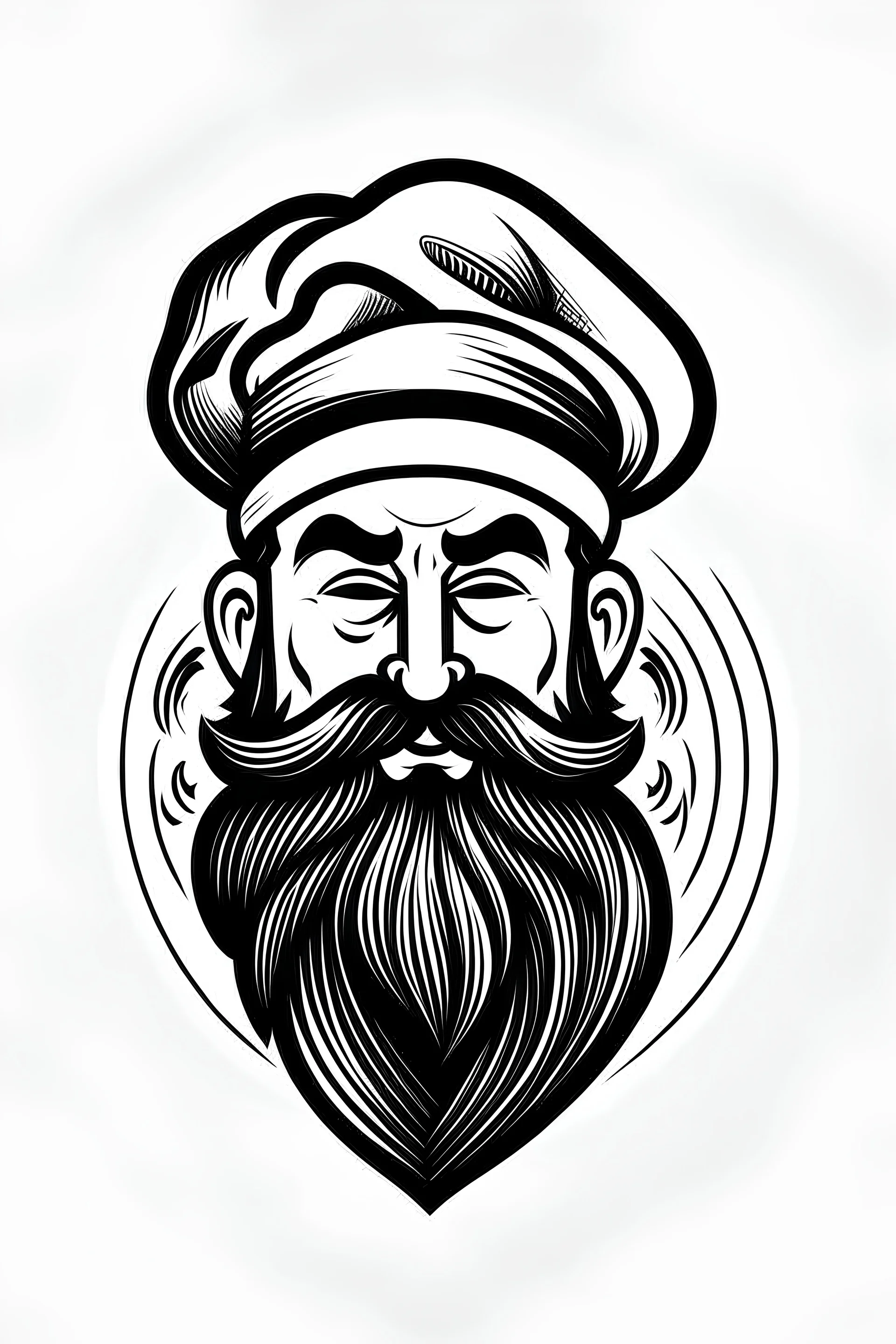 chef head with beard black and white logo