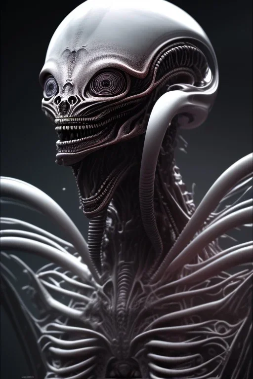 alien, head, blood, 8k, finely detailed, photo realistic, HR Giger style