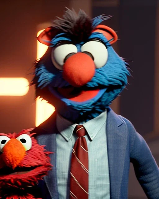 hybrid character, Elmo muppet head, realistic man body, human arms and hands, Shirt and tie, concept art, smooth, unreal engine 5, god lights, ray tracing, RTX, lumen lighting, ultra detail, volumetric lighting, 3d, finely drawn, high definition, 4k.