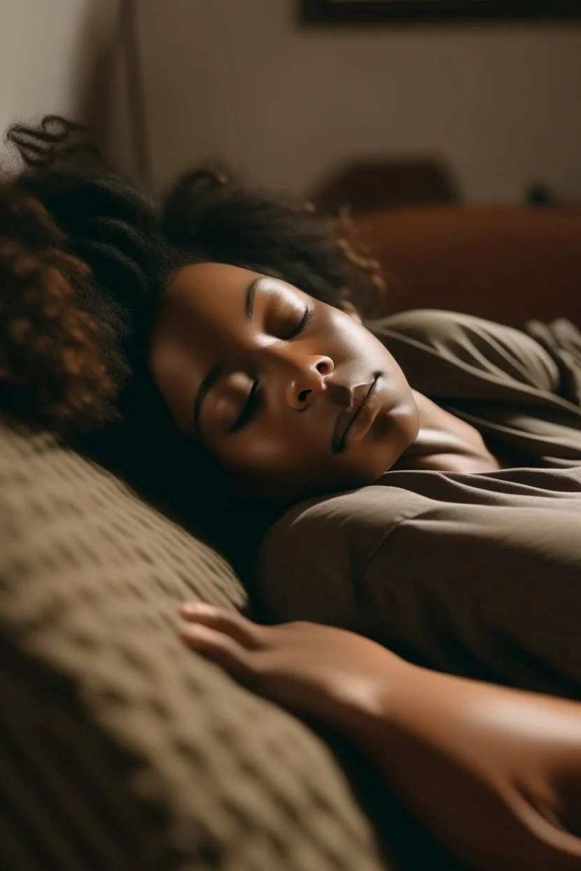 une femme étendu sur un divan, endormi, avec le bras droit étendu au-dessus de sa tête.