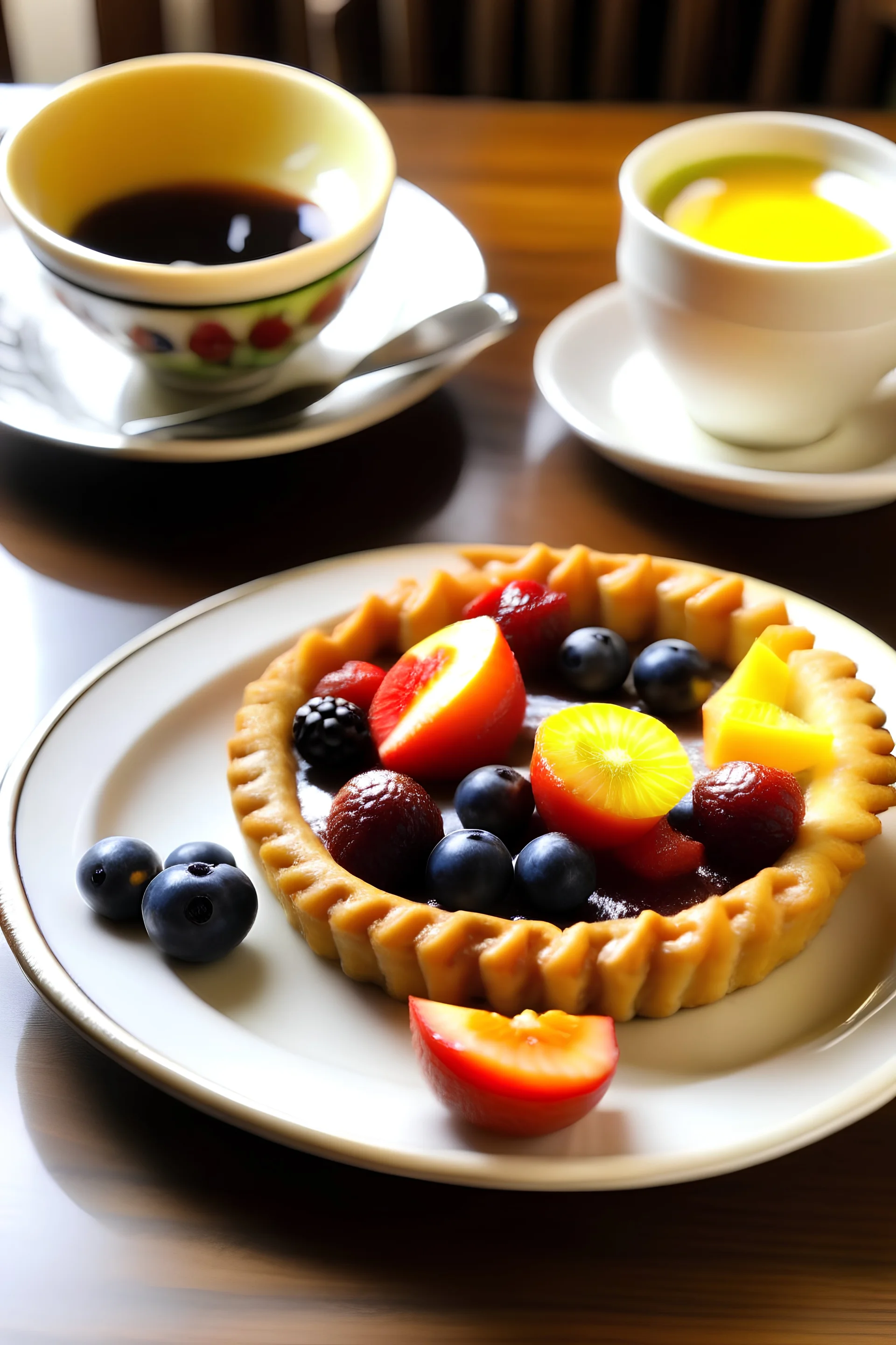 Fruit tart and a cup of tea