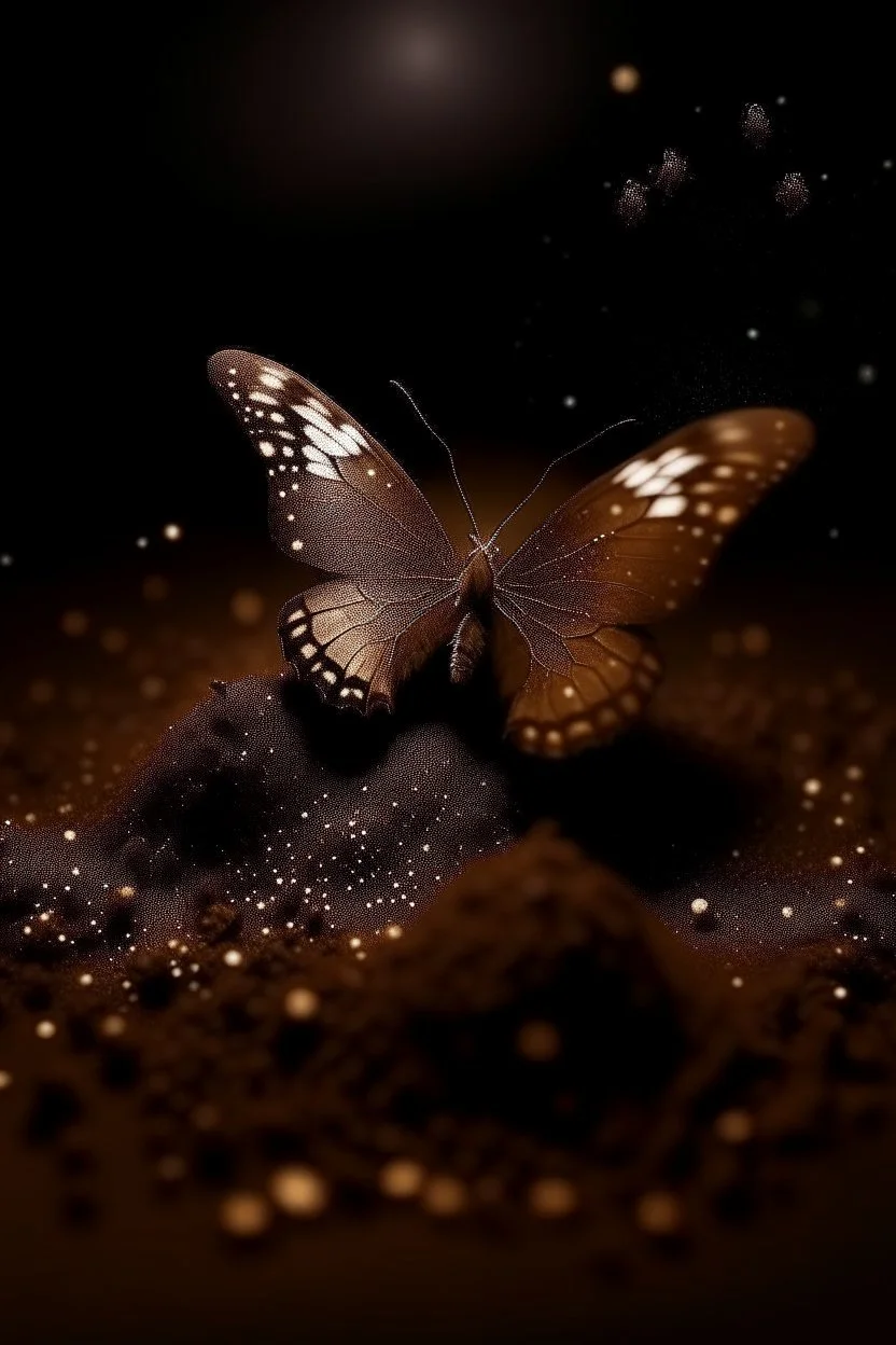 Luminous brown butterfly and manure full of stars