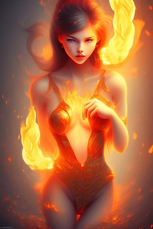 Girl covered by fire, cute, beautiful