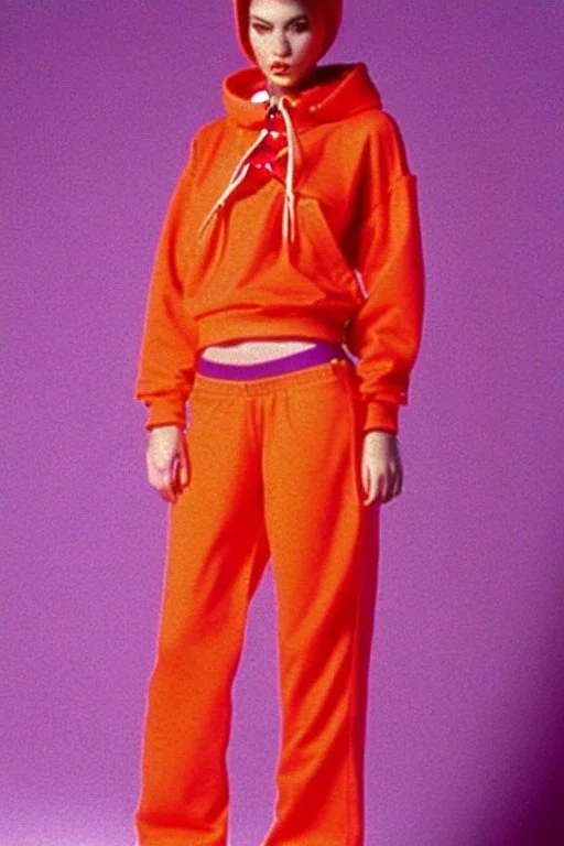 year 1990's women fashion.interesting hoodie with long tippet integrated to bolero. Karjalainen kuvio, Karjala, low waist, baggy, Combat pants.Colors: denim blue, blue, purple, khaki, "pastel light green", lilac, plum, orange, terracotta, red, pink, dark blue, beige. Women models. Starling pattern prints.Jennifer Lopez, Gwyneth Paltrow. intgrated bag. Big tennis shoes on. Cargo pants. Hat with a visor, integrated to AKG-style headphones.