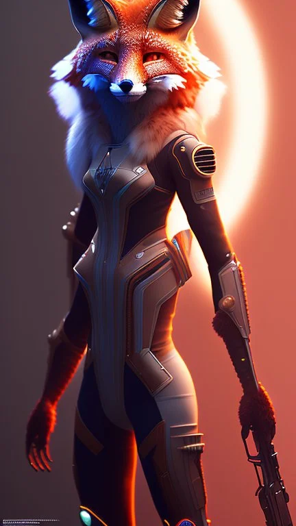 A fox fursona, Trending on artstation, Furry art, Digital art, Cyberpunk, High quality, Backlighting