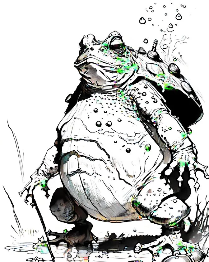 giant slime covered toad black and white sketch art rpg full body