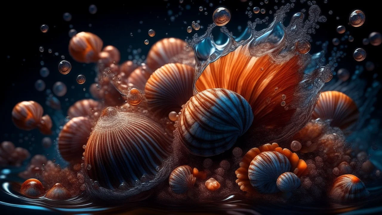 Magical Fantastic seashells, Liquid Structure, Flying seashells, Splash, Portrait Photography, Fantasy Background, Intricate Patterns, Ultra Detailed, Luminous, Radiance, beautiful, Ultra Realism, Complex Details, Intricate Details, 16k, HDR, High Quality, Trending On Artstation, Sharp Focus, Studio Photo, Intricate Details, Highly Detailed