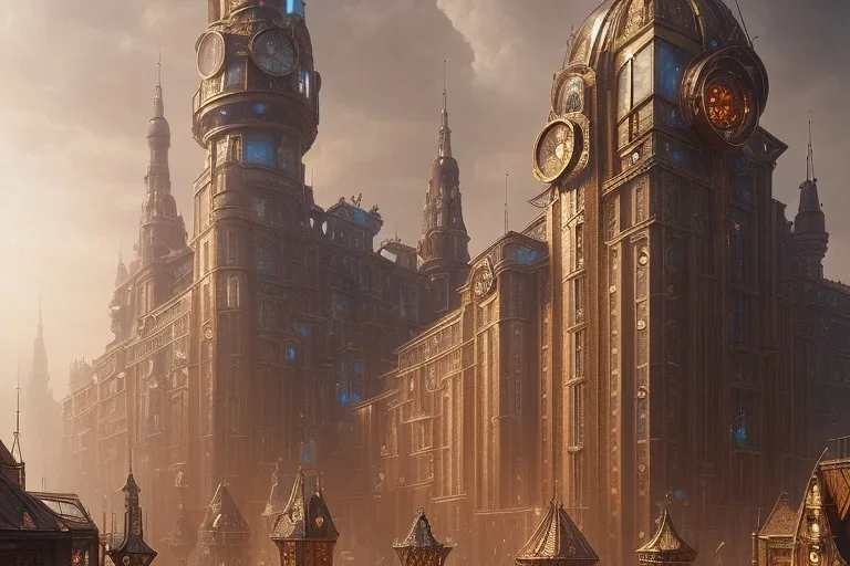 city magic steampunk, daylight, higly-detailed symmetric faces, soft light atmosphere，8k, artgerm, derek zabrocki, greg rutkowski, hdr，light effect，rtx on，-h 768