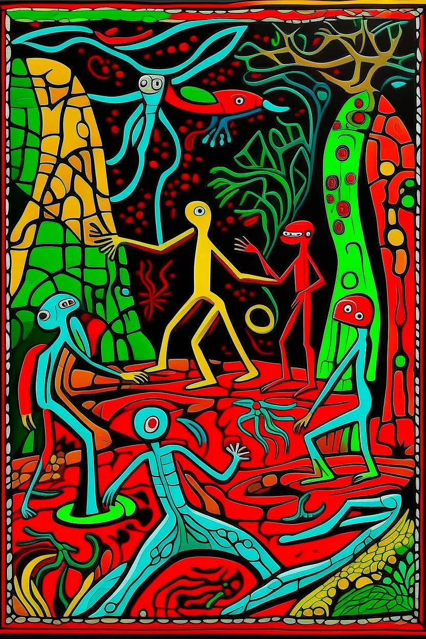 STICK MAN CAVE PAINTING in the style of Hiroshi Nagai