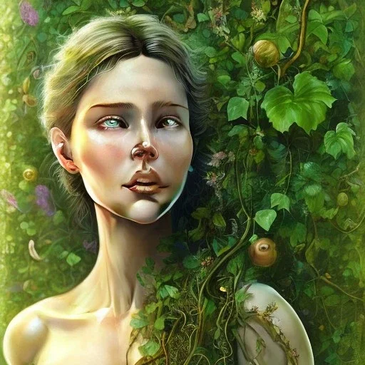 volumetric rootpunk environment and background, beautiful, holy and divine and elite very young european female cleric face portrait, detailed eyes, vines in light flowing hair, realistic shaded perfect face, fantasy, ambient occlusion, backlight, intricate complexity, fantasy character concept, realistic shaded volumetric lighting, 8k, colour-washed colors, colorful, art and illustration by sam curry