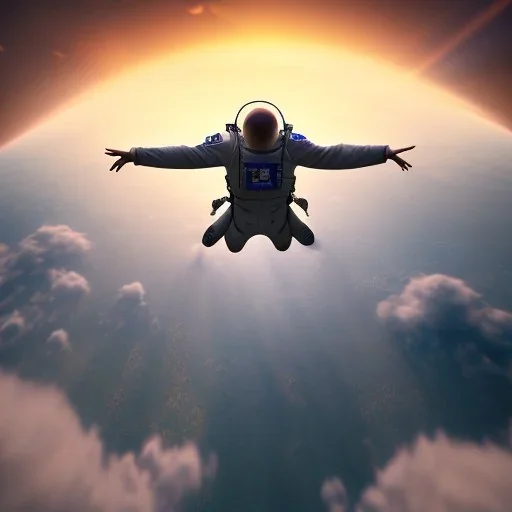 a lone skydiver crouched at airplane door, ground and clouds below, ready to jump, 8k resolution, high-quality, fine-detail, iridescent, intricate, digital art, detailed matte, volumetric lighting, illustration, 3D octane render, brian froud, howard lyon, selina french, anna dittmann, annie stokes, lisa parker, greg rutowski, George Grie, Ben Goossens, Igor Morski