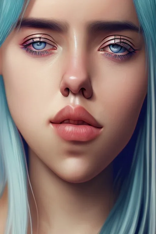 Billie Eilish, samurai, realistic, not to be distinguished from a photo, identical pupils, photorealistic illustration