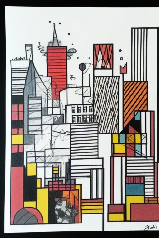 Bauhaus two color city dooddle