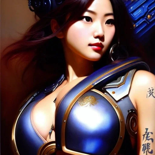 portrait beautiful face Mei, Overwatch,busty,ancient metal armor balanciaga fashion clothe painting by gaston bussiere, greg rutkowski, yoji shinkawa, yoshitaka amano, tsutomu nihei, donato giancola, tim hildebrandt, oil on canvas, cinematic composition, extreme detail,fit full head inside picture,16k