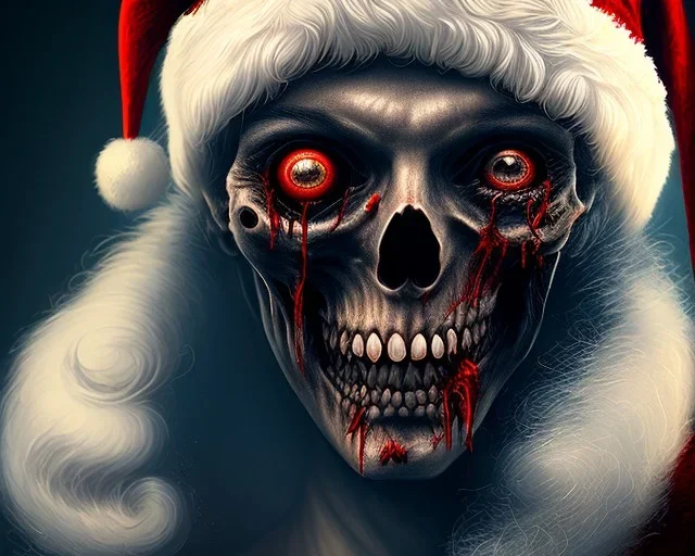 Dark, horror, blood, detail, Santa, zombie, close up head